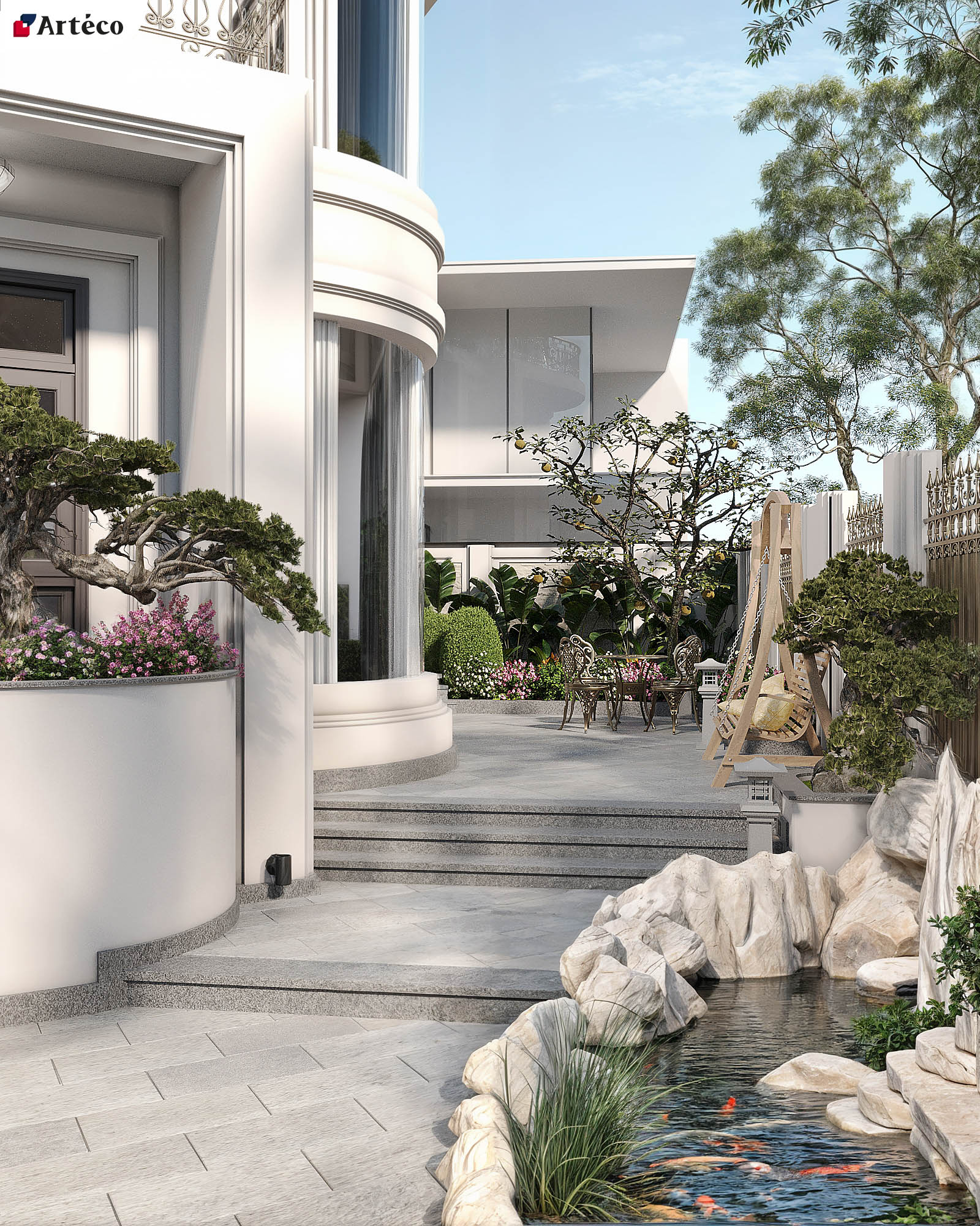 Mẫu sân vườn bên hông nhà cũng rất được ưa chuộng