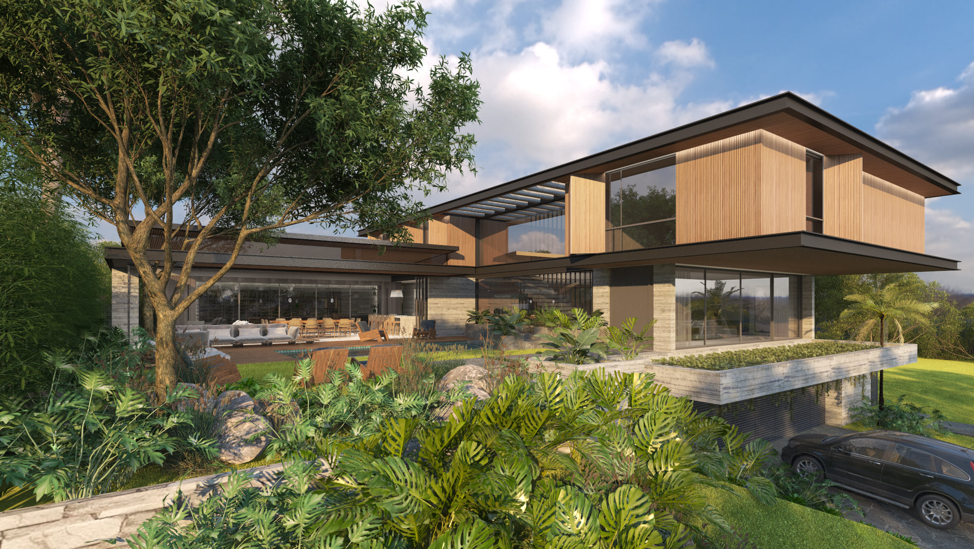 Hình ảnh mẫu sân vườn phủ xanh cả căn biệt thự