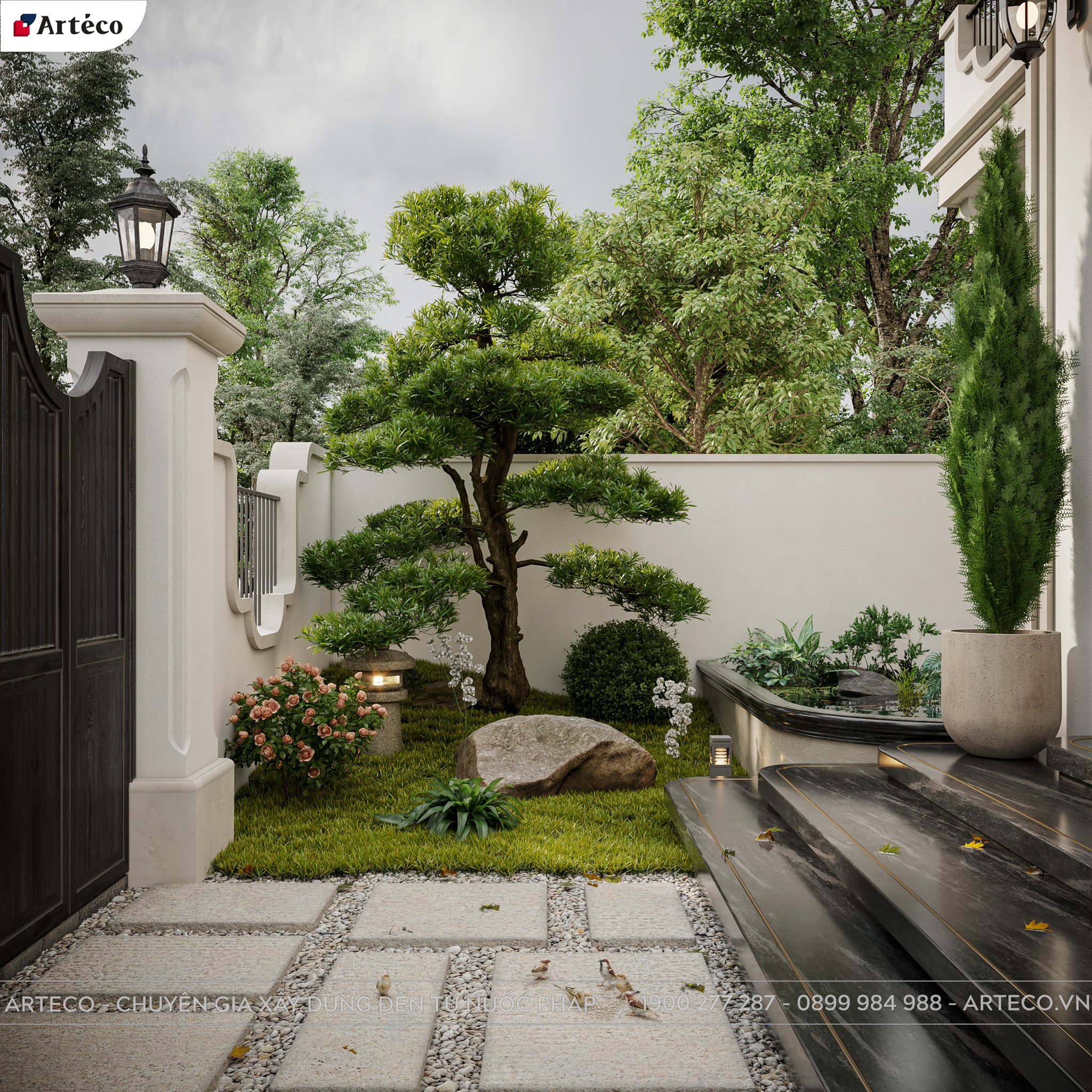 Mẫu thiết kế sân vườn nhỏ xinh trước nhà