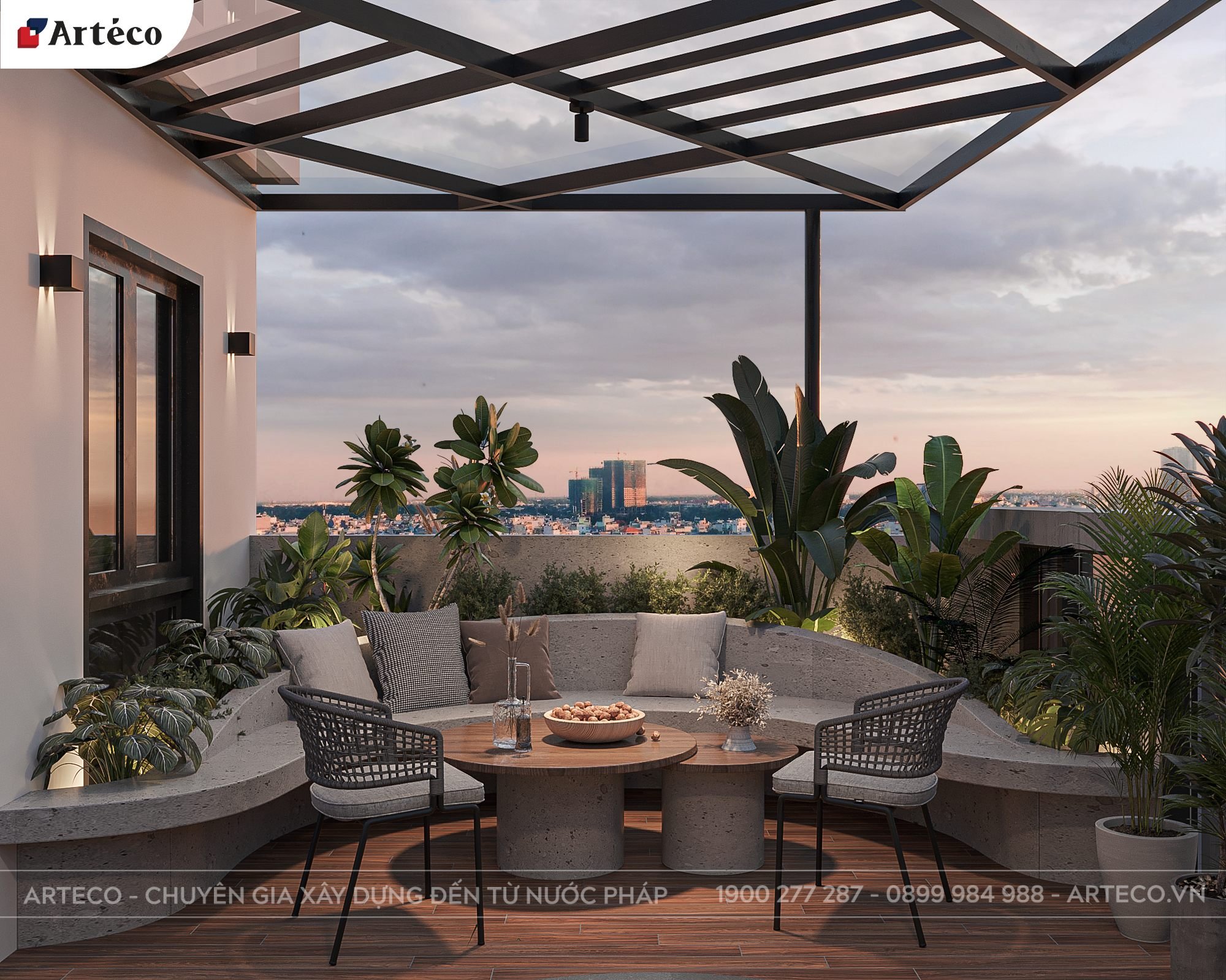 Sân vườn được thiết kế ngay trên sân thượng