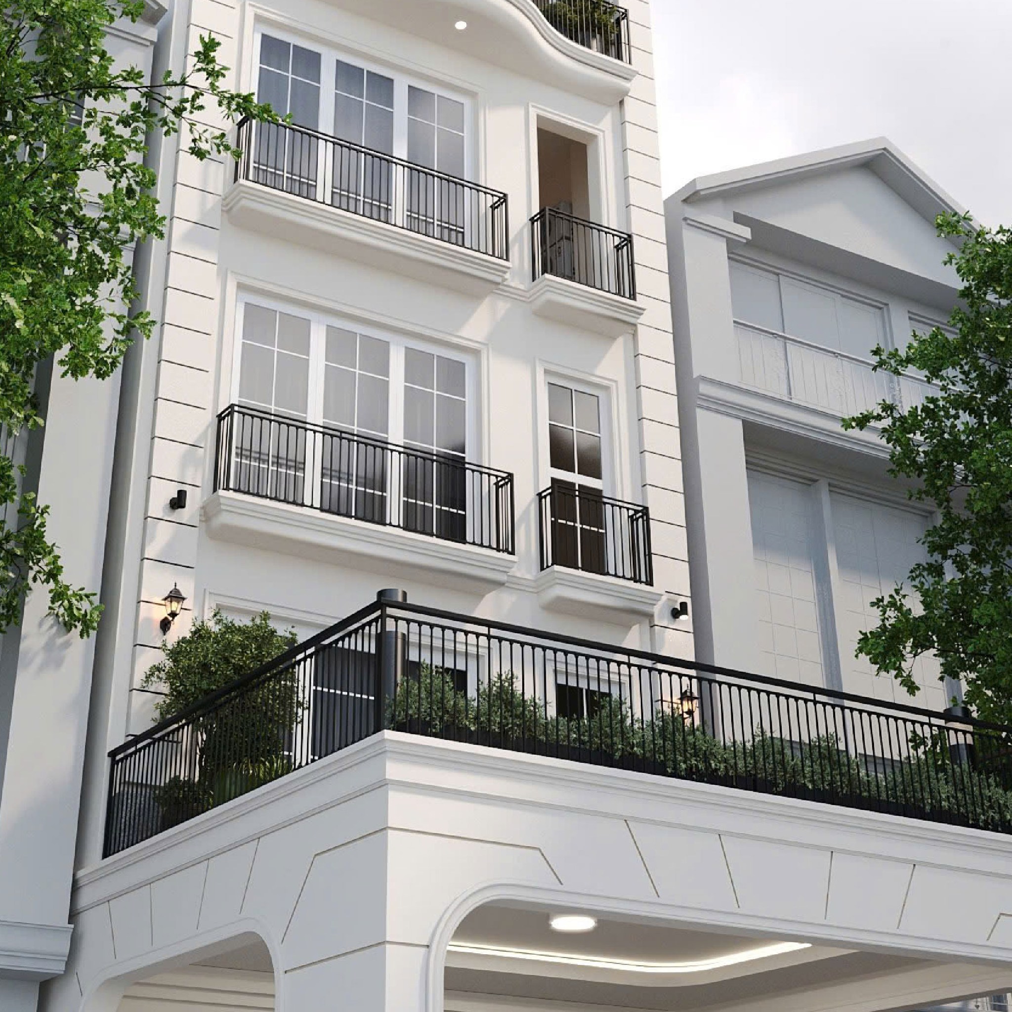 Mẫu nhà phố với phong cách kiến trúc Pháp gồm 5 tầng