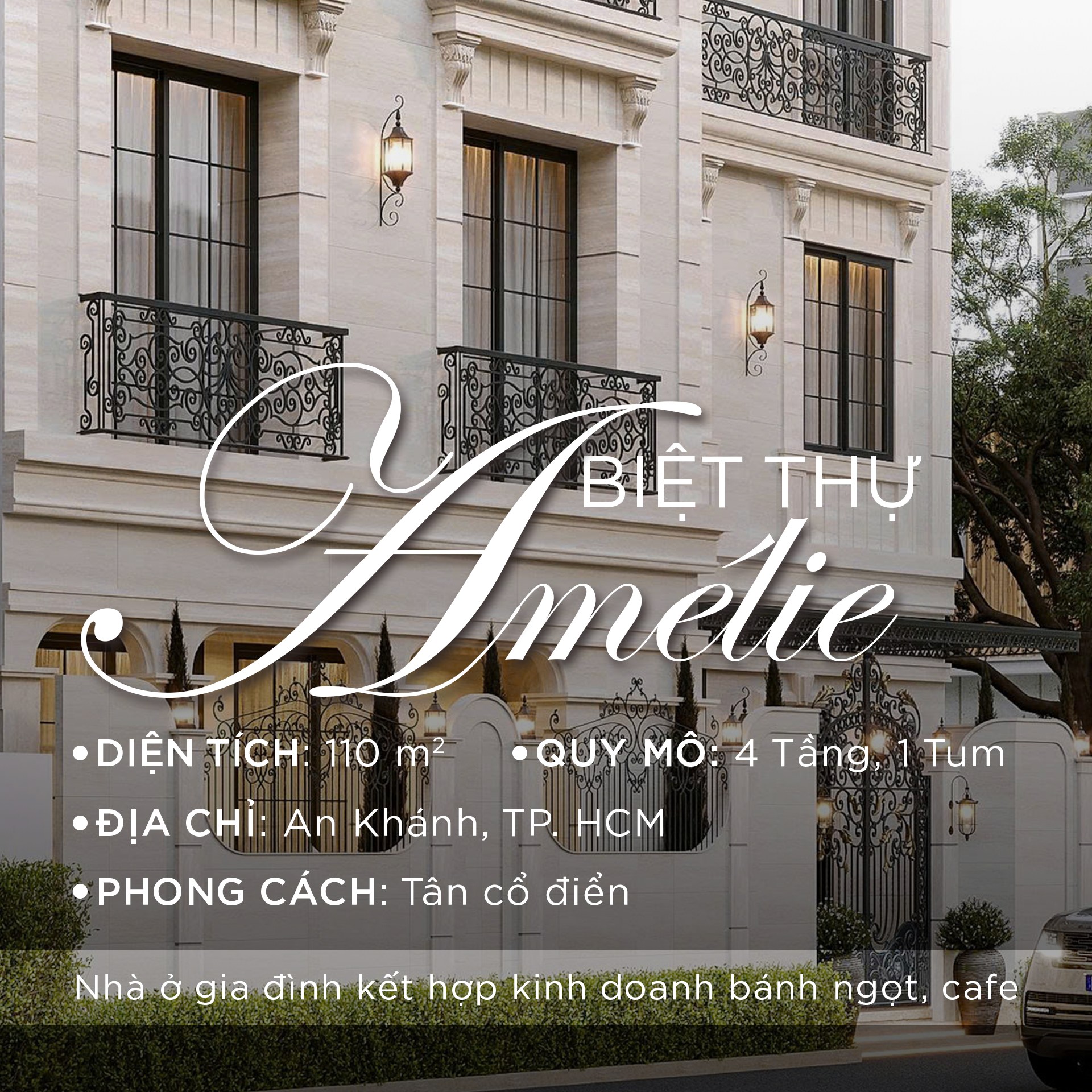 Mẫu thiết kế nhà phố kiểu Pháp vừa ở vừa kết hợp kinh doanh