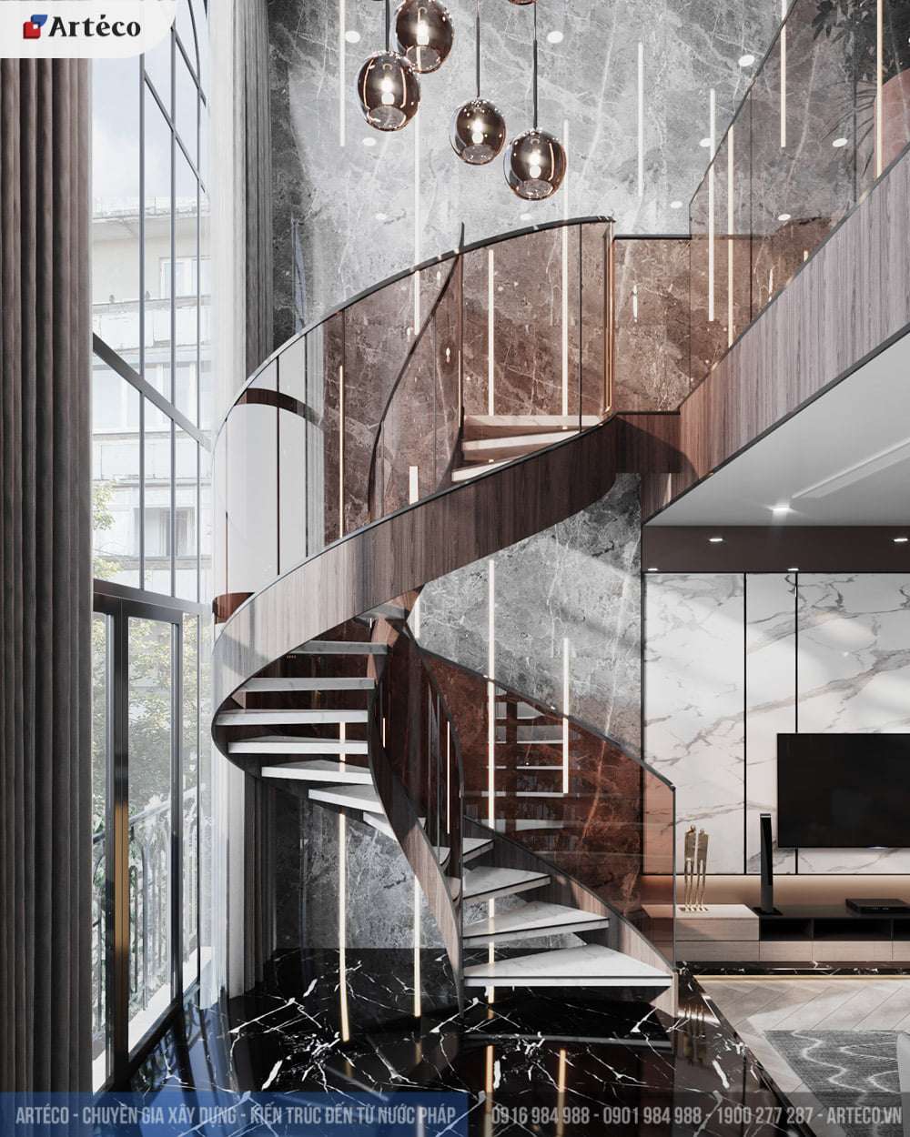 Gợi ý mẫu cầu thang xoắn với vẻ đẹp tinh tế