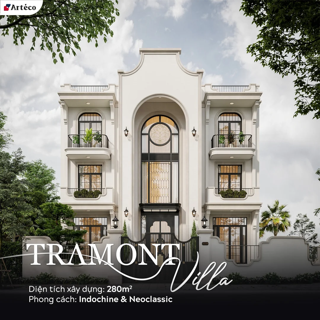 Mẫu biệt thự phố có mặt tiền từ 8m theo phong cách Indochine và Neoclassic