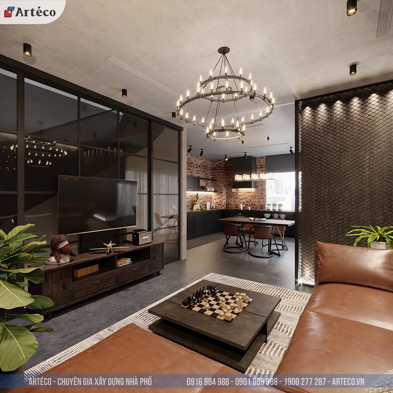 Trần thạch cao phòng khách đẹp theo phong cách tối giản