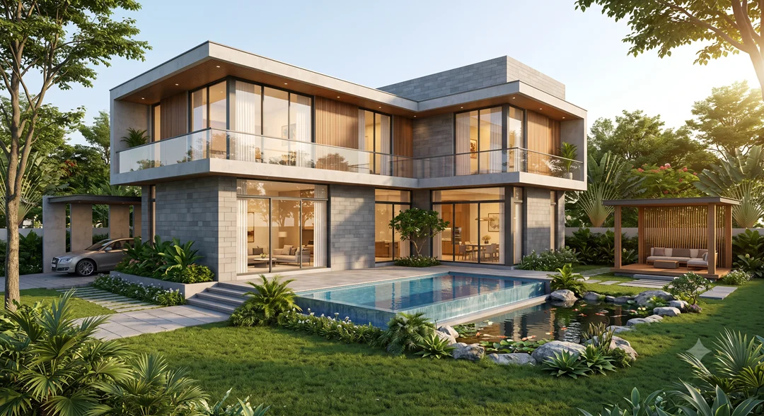 Mẫu biệt thự 2 tầng hiện đại có 2 mặt tiền